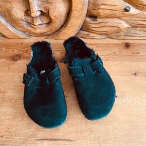 Birkenstock Boston Shearling Suede Black Clogs, W11, Men’s 9